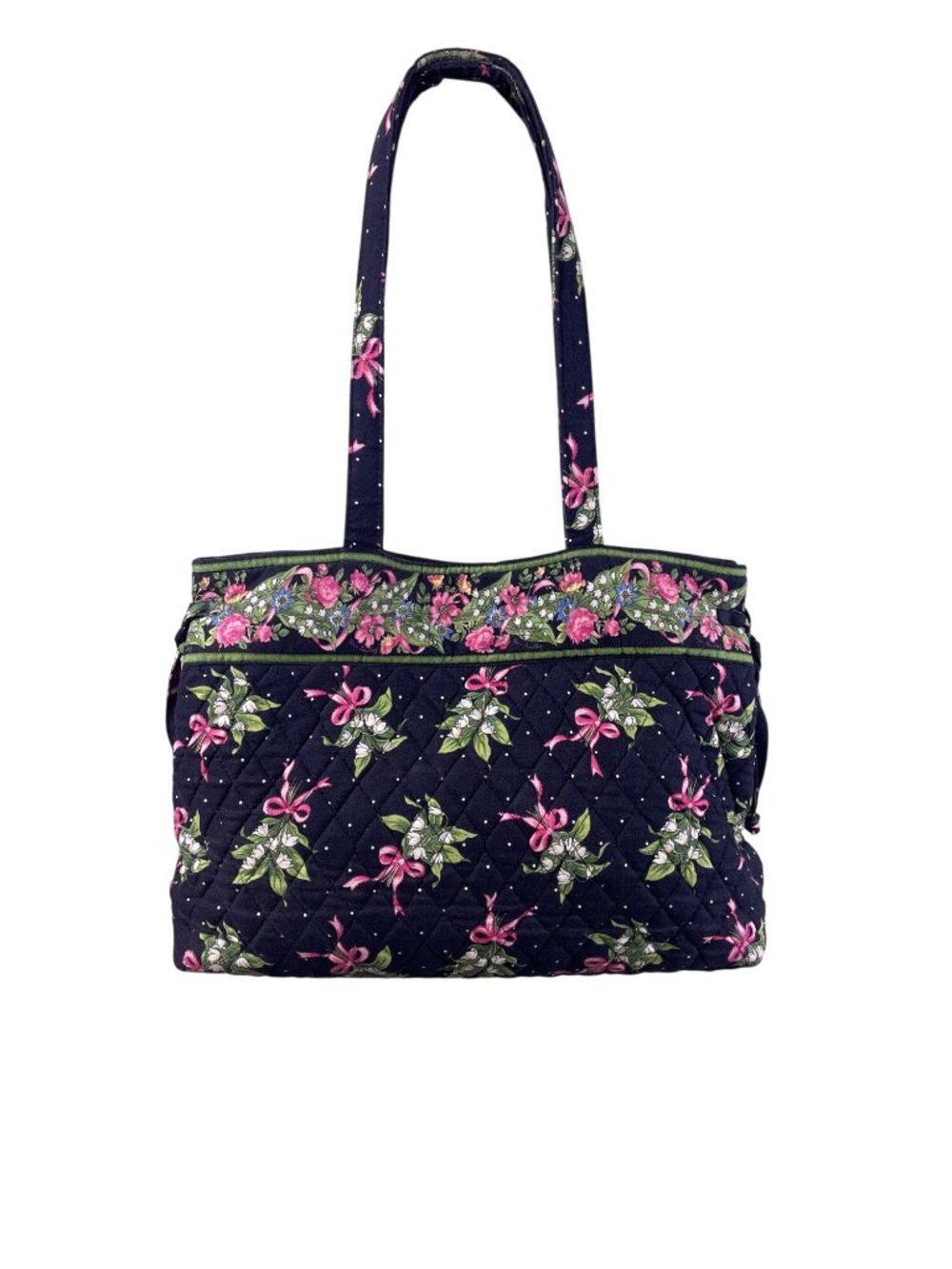 Vera Bradley Women’s Black & Green Quilted Cotton Floral Shoulder Tote Bag - Picture 11 of 13